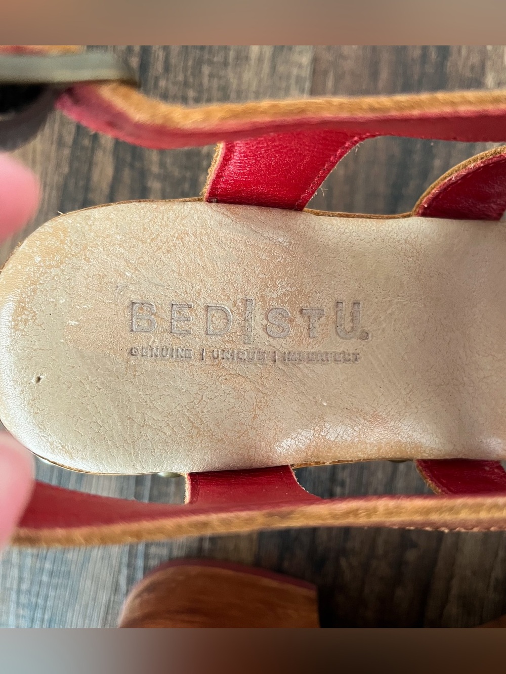 Bed Stu Falabella Leather Platform Sandal Wood Block Heel Studded Size 8.5 Multi - Picture 12 of 16